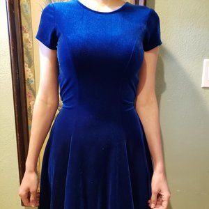 Rivar's cocktail blue velvet short sleeve dress